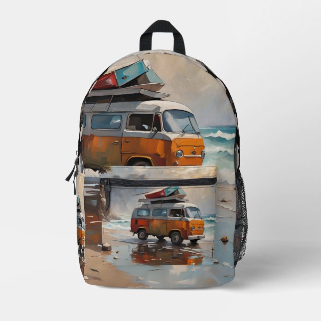 Hippie Van Seascape Traveler Mood Art  Printed Backpack (Front)