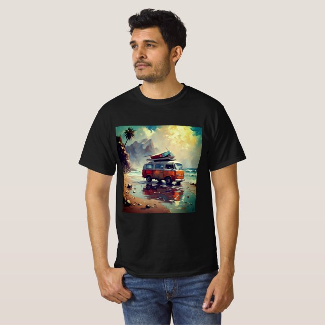 Hippie Van Seascape Traveler Mood Art  T-Shirt (Front Full)