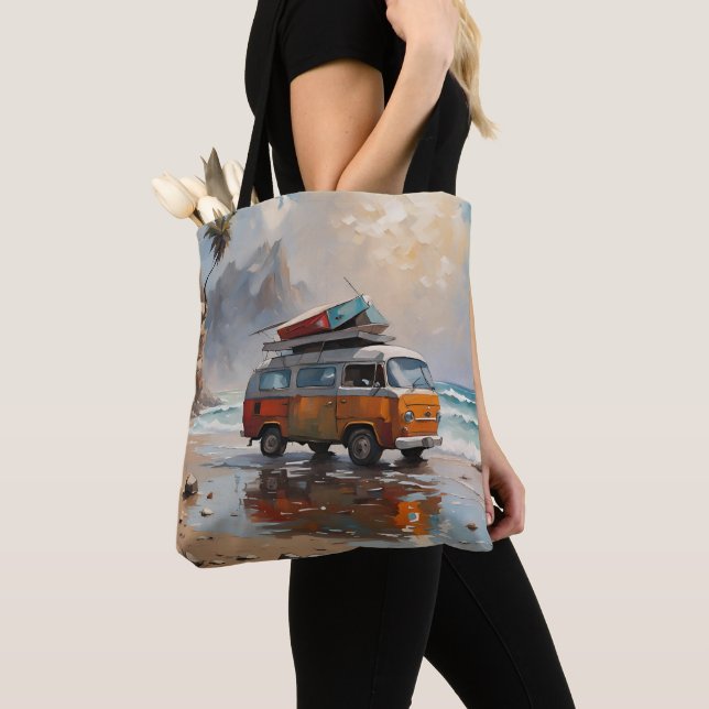 Hippie Van Seascape Traveler Mood Art  Tote Bag (Close Up)