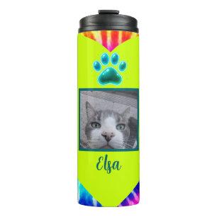 Hippie Vibes Custom Photo and Name Cat Paw Thermal Tumbler