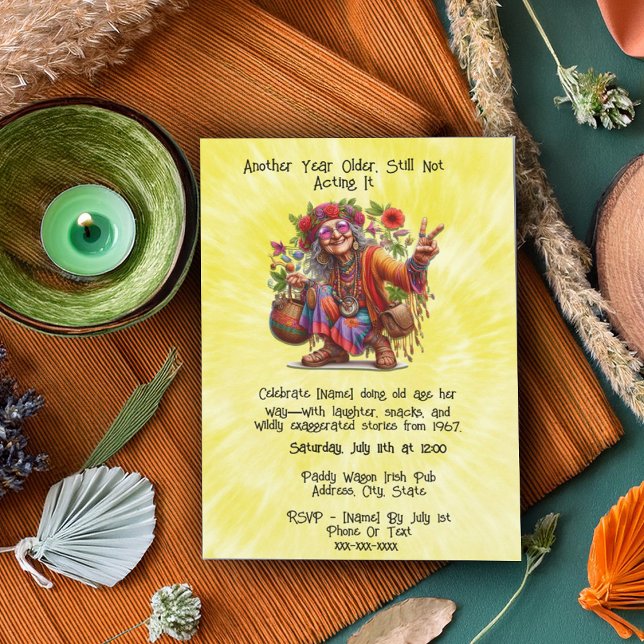 Hippie Vibes Senior Birthday - Groovy Milestone  Invitation (Creator Uploaded)