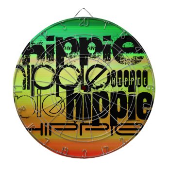 Hippie; Vibrant Green  Orange  & Yellow Dartboard With Darts by ColorStock at Zazzle