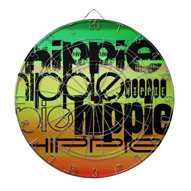 Hippie; Vibrant Green, Orange, & Yellow Dartboard With Darts (Front)