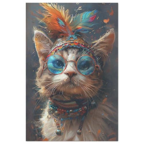 Hippie Vintage Feline Cat Decoupage  Tissue Paper