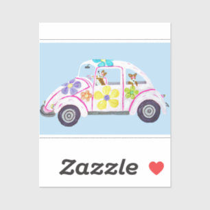 Hippie Welsh Corgis in their Flower Child Love Car Sticker