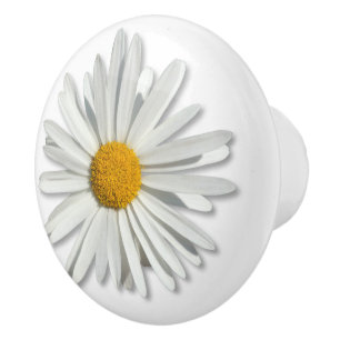 Hippie White Daisy Flower Blossom - Trendy Fashion Ceramic Knob