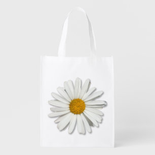 Hippie White Daisy Flower Blossom - Trendy Fashion Grocery Bag
