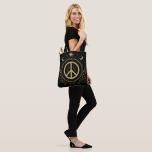 Hippie Witchy Peace Sign Mystical Tote Bag