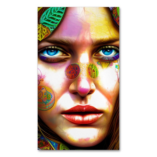 Hippie Women Portrait Graphic Business Card Magnet (Front Vertical)
