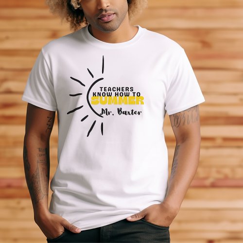 Hippie Yellow Sun Drawing Summer Time for Teachers T_Shirt