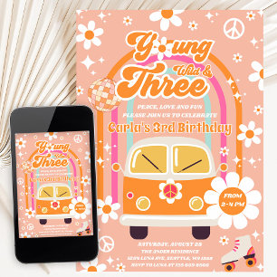 Hippie Young Wild & Three Groovy 3rd Birthday Invitation