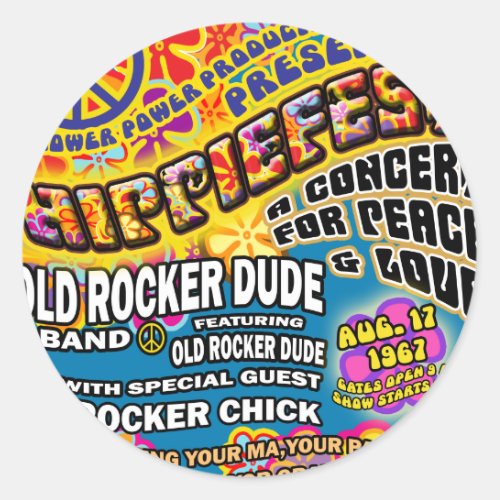 Hippiefest Concert Poster Classic Round Sticker