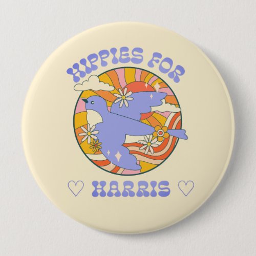 Hippies for Harris Peace  Flower Power Button