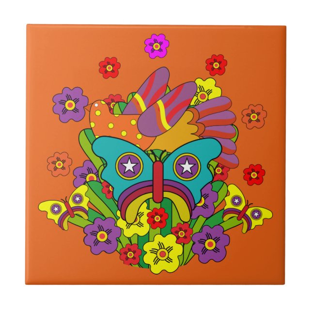 Hippies - Hippy Flower Power - Cute Hippies - 1970 Ceramic Tile (Front)