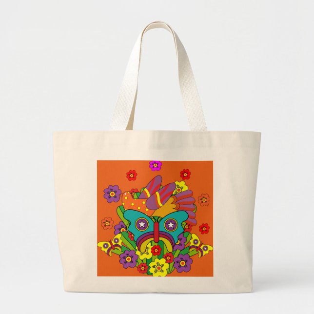 Hippies - Hippy Flower Power - Cute Hippies - 1970 Large Tote Bag (Front)
