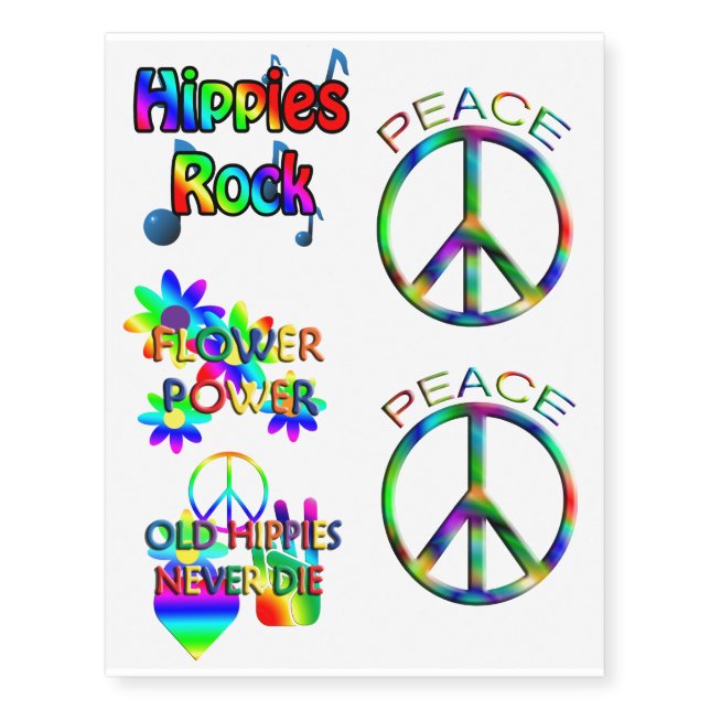 Hippies Peace Variety Temporary Tattoos (Front)