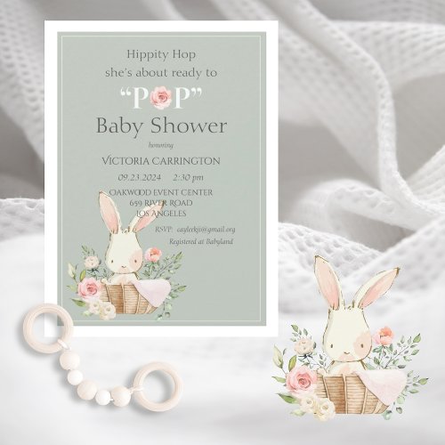 Hippity Hop Bunny Rabbit Modern Baby Invitation