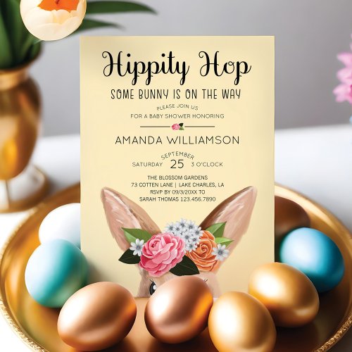 Hippity Hop Easter Floral Bunny Rabbit Baby Shower Invitation