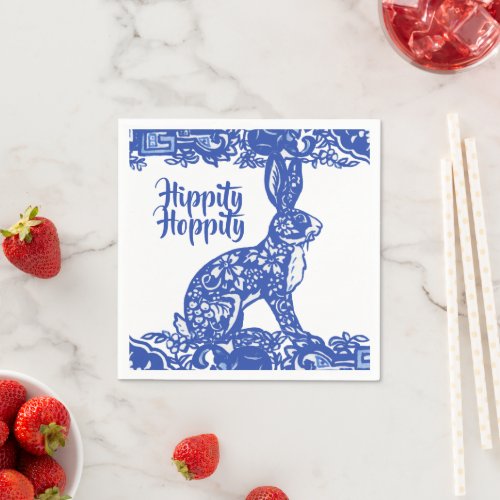 Hippity Hoppity Bunny Rabbit Blue Willow Easter Napkins