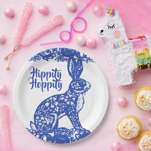 Hippity Hoppity Bunny Rabbit Blue Willow Easter  Paper Plates