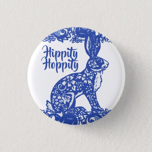 Hippity Hoppity Bunny Rabbit Blue Willow Spring   Button