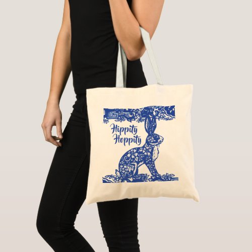 Hippity Hoppity Bunny Rabbit Blue Willow Spring  Tote Bag