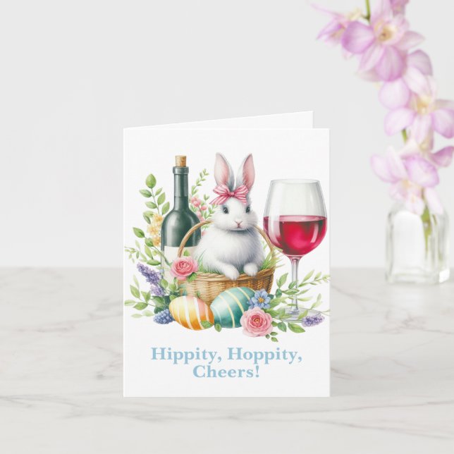 Hippity, Hoppity Cheers! Easter Bunny & Wine Card (Orchid)