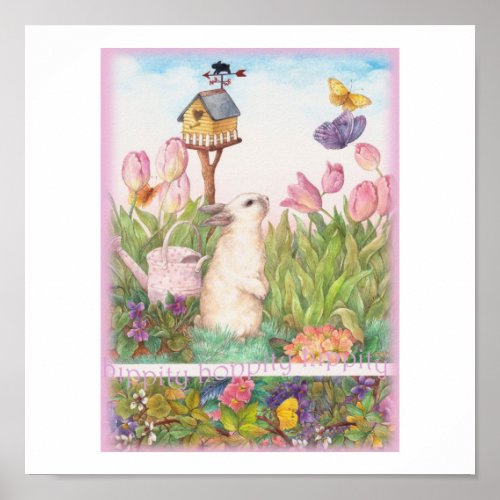 Hippity Hoppity Easter Bunny Birdhouse Poster