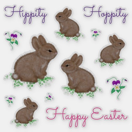 Hippity Hoppity Happy Easter Bunnies and Flowers Sticker