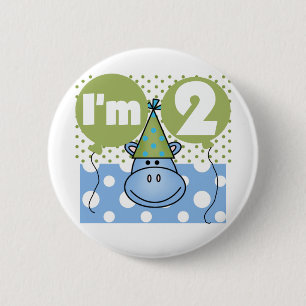 Hippo 2nd Birthday Tshirts and Gifts Button