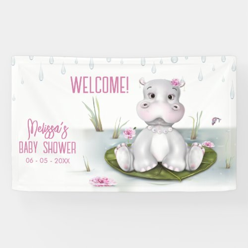 Hippo Adventure Girl Baby Shower Banner