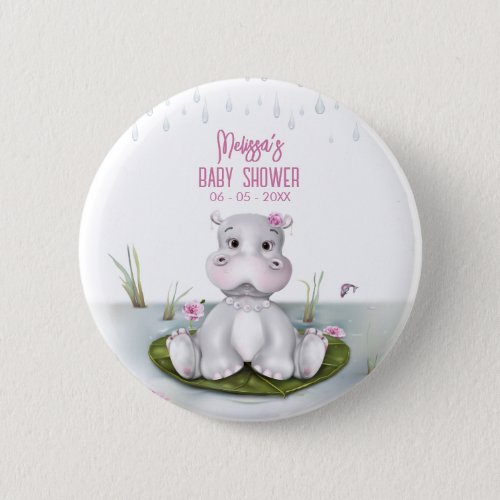 Hippo Adventure Girl Baby Shower Button