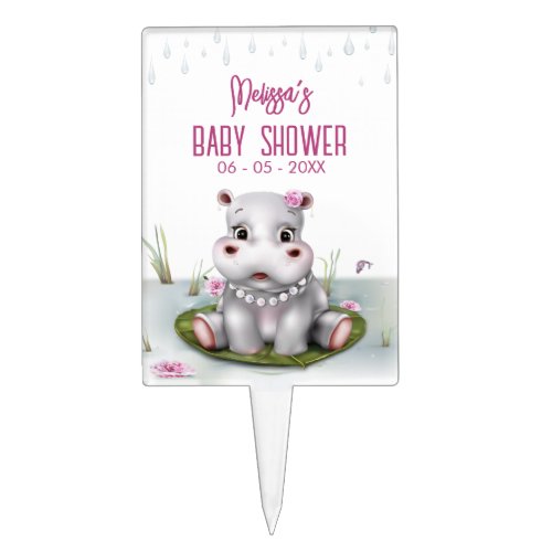 Hippo Adventure Girl Baby Shower Cake Topper