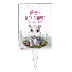 Hippo Adventure Girl Baby Shower Cake Topper
