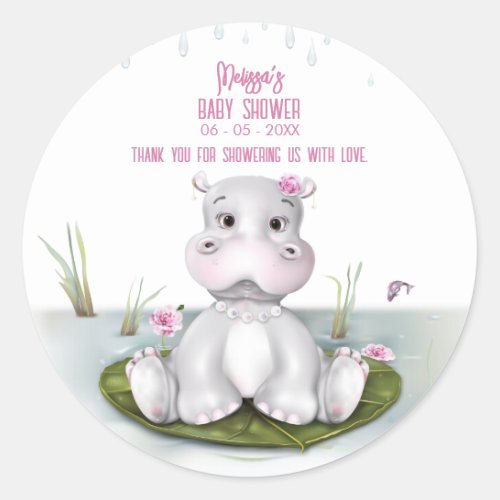 Hippo Adventure Girl Baby Shower Classic Round Sticker