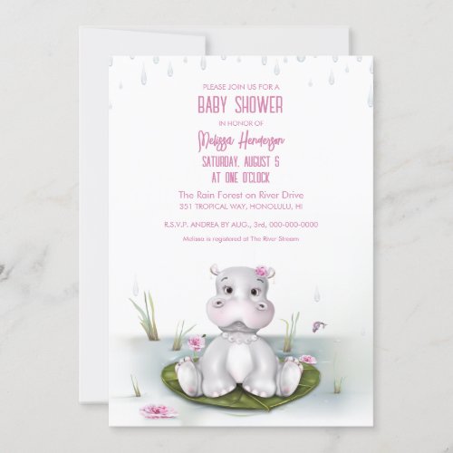 Hippo Adventure Girl Baby Shower Invitation
