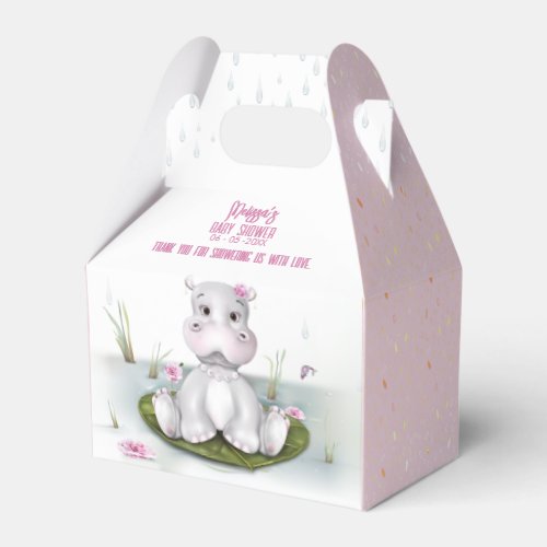 Hippo Adventure Pink Baby Shower Favor Boxes