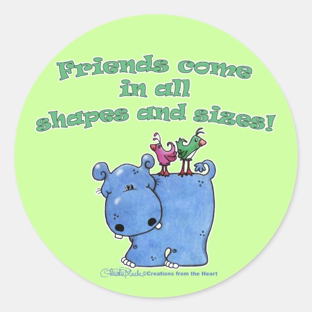 Hippo and Bird Friends Classic Round Sticker (Front)