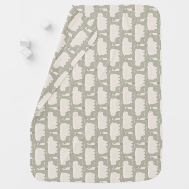 Hippo and bird - sage green - nursery baby blanket (In Situ)