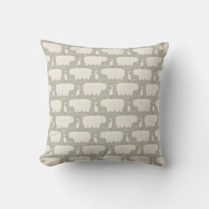 Hippo and bird - sage green - nursery throw pillow