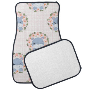 Hippo And Flower Tattoo Car Floor Mat