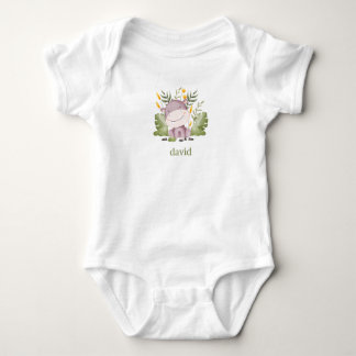Hippo and Foliage Boy’s Personalized Baby Bodysuit