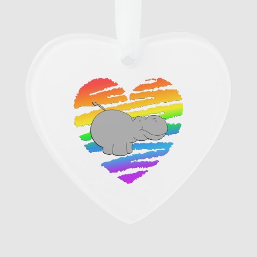 Hippo and Rainbow Heart Ornament