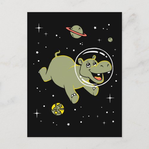 Hippo Animals In Space Postcard
