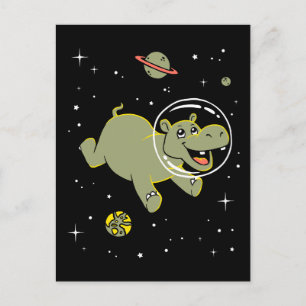 Hippo Animals In Space Postcard