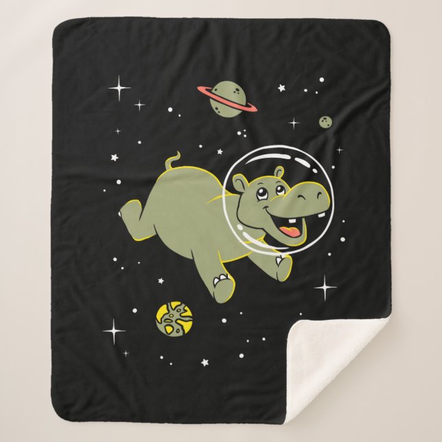 Hippo Animals In Space Sherpa Blanket (Front)