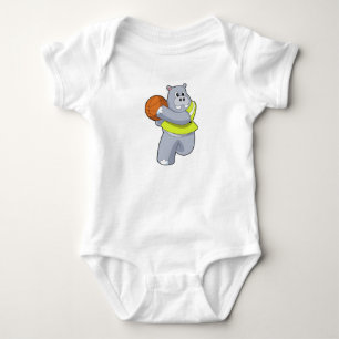 Hippo as Basketball player with Basketball.PNG Baby Bodysuit