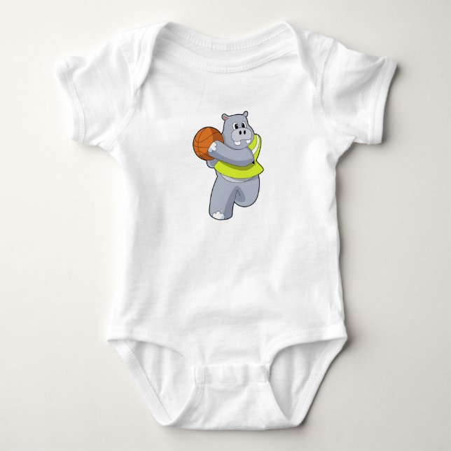 Hippo as Basketball player with Basketball.PNG Baby Bodysuit (Front)