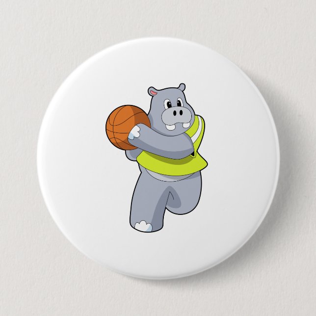 Hippo as Basketball player with Basketball.PNG Button (Front)