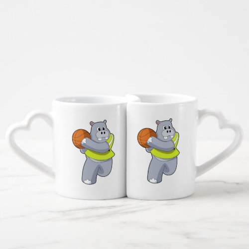 Hippo as Basketball player with BasketballPNG Coffee Mug Set